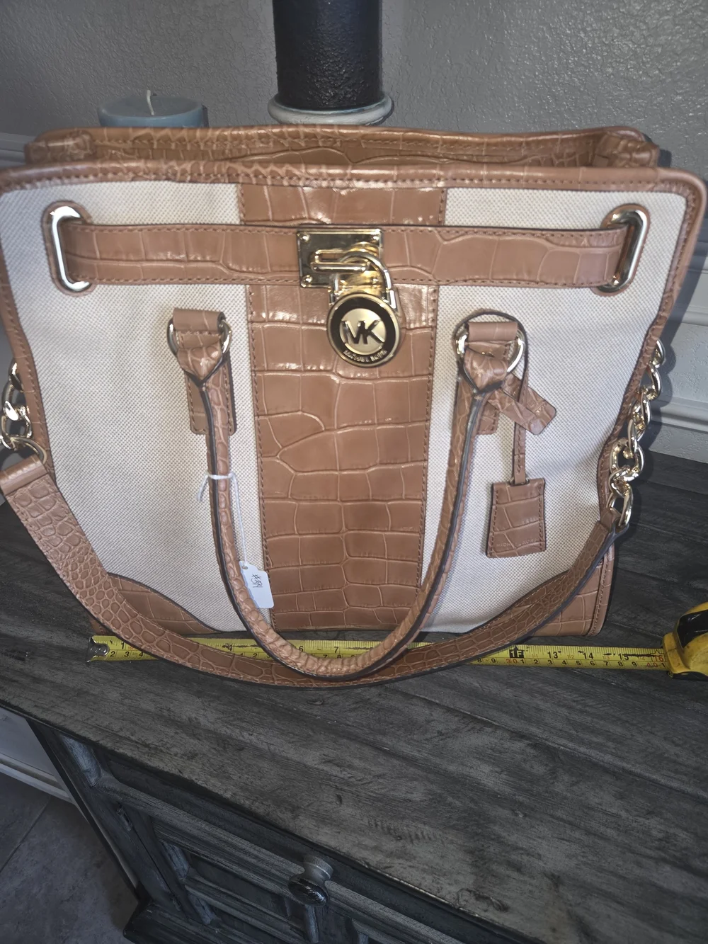 Michael Kors Tan Croc-Accent Canvas Tote Bag Perfect For A Laptop. - Picture 12 of 15